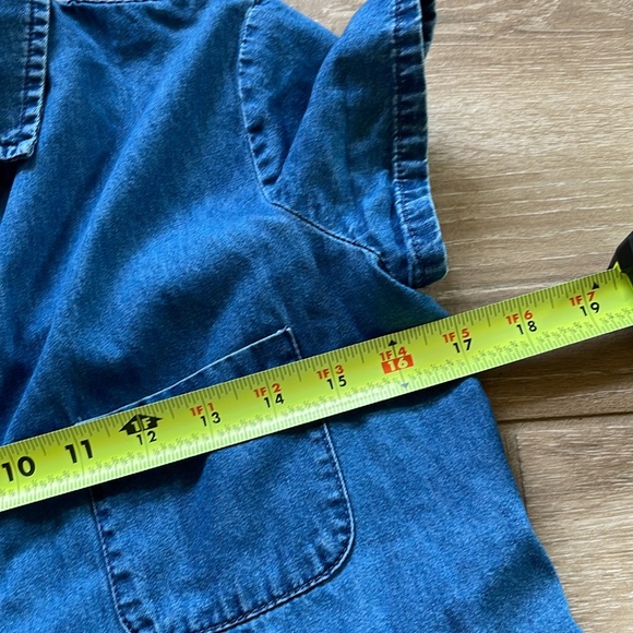 Zara Short Sleeve Denim Shirt MEDIUM Raw Hem - Picture 5 of 6